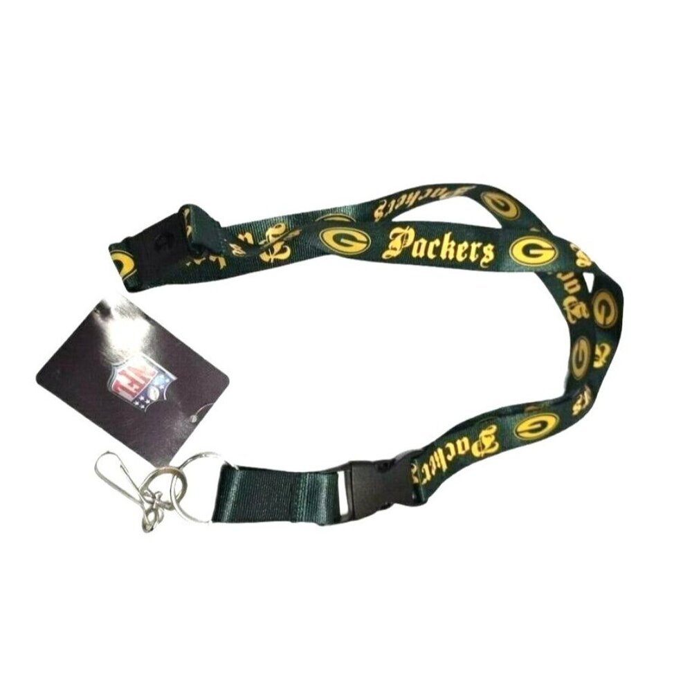 Green Bay Packers Lanyard Keychain 2 Sided Old English Font Design NFL Licensed